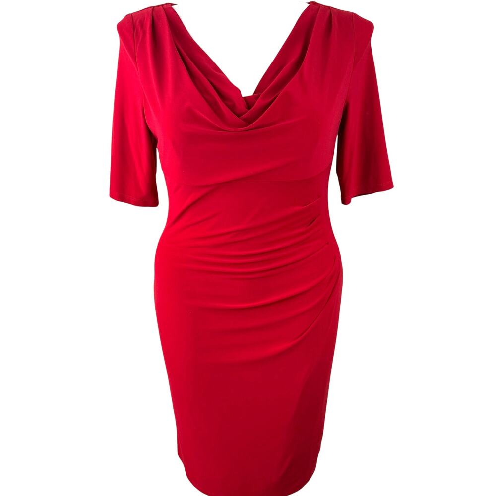 LAUREN Ralph Lauren Red Cowl Neck Jersey Shift Dress Size 14